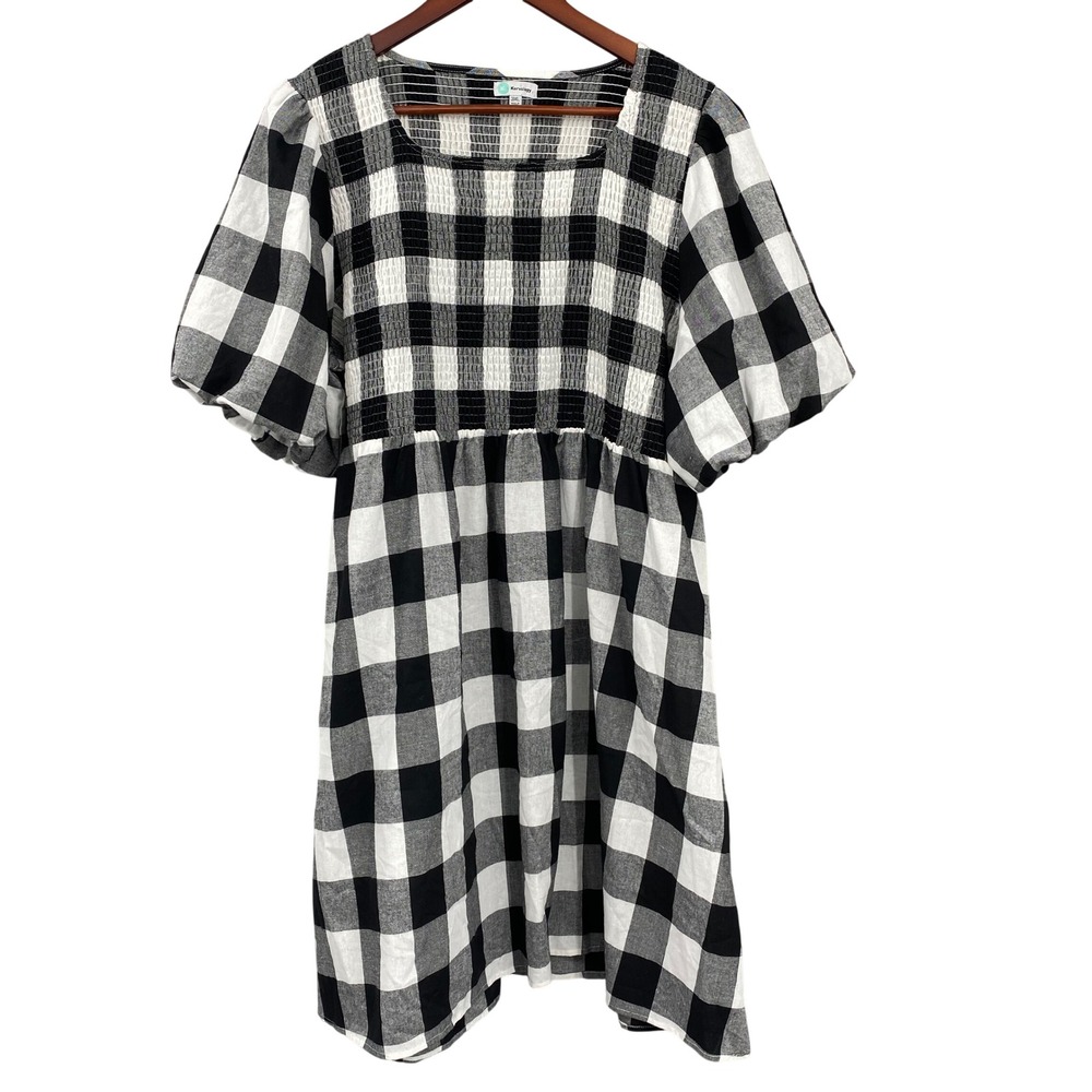 Kervology Womens 3XL Buffalo Plaid Smocked Puff Sleeve Babydoll Dress PSD3513A-X